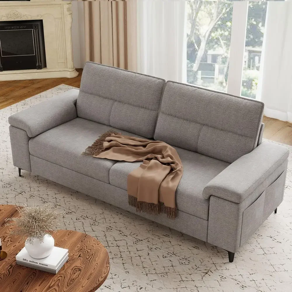 

88.97 Modern Sofa Couches for Living Room, Deep Seat Sofas with 8Cushion, Comfy 2Seater Chenille Loveseat with Convertible Armr