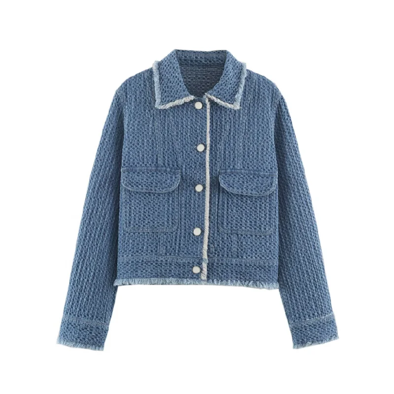 New Autumn Style Women's Fashionable Denim Short Sleeved Top Stylish And Versatile It Is A Must Have Outerwear For Daily Wear