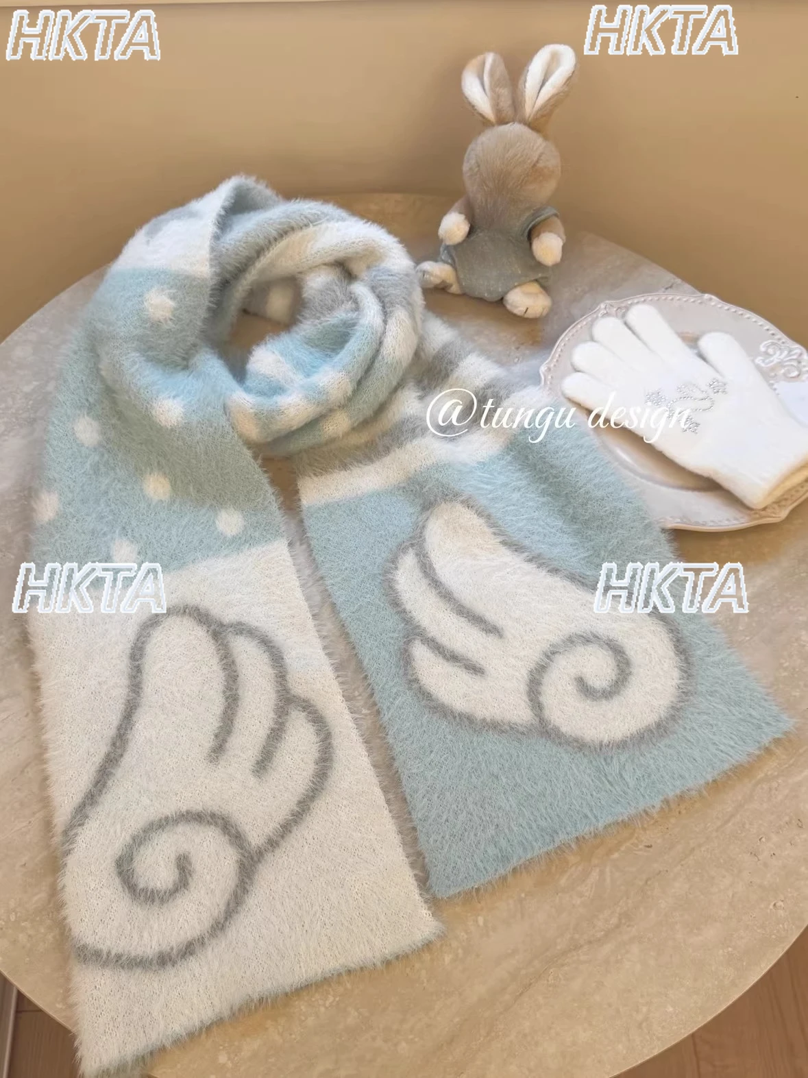 

Original Scarf Water Blue Cashmere Scarf Japanese Korean Cute Niche Wing Neck Warmer Winter Warm Scarves Fashion Accessory