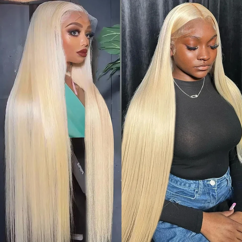 

613 Honey Blonde HD Transparent Full Frontal Lace 613 Colored Straight Human Hair Wig Lace Front Wigs For Women 46 Inches