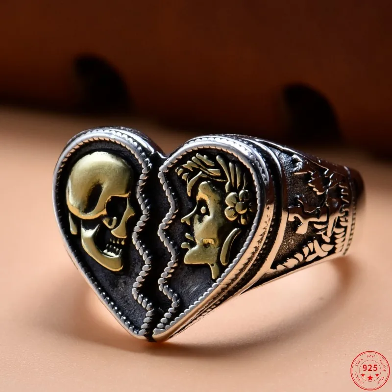 S925 Sterling Silver Rings for Women New Women's Fashion Beauty-Skull Tear-heart Retro Totem Pure Argentum Punk Jewelry