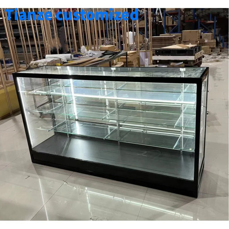 

(Customized) 70 ''glass vitrine display showcase smoke shop display aluminium store display counter glass with sliding