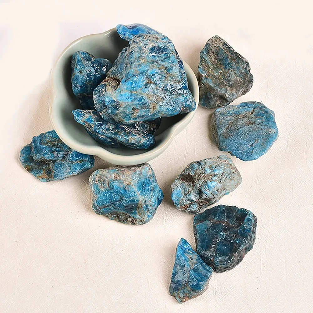 100% Natural Primary Blue Apatite Coarse Ore Crystal Gravel Mineral Irregular Herbarium Decoration Raw Stone Ornaments