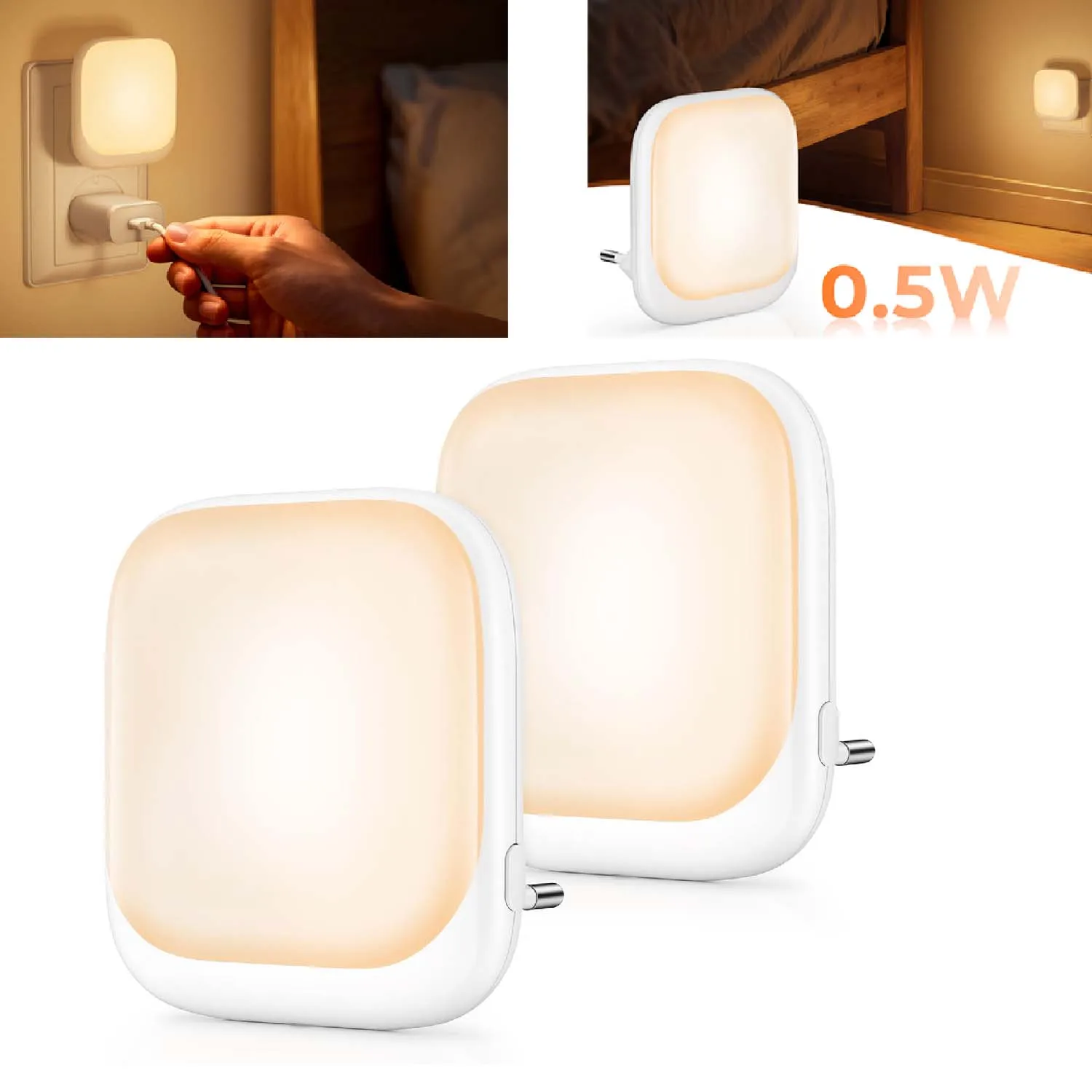 مقبس إضاءة ليلي مع مستشعر الشفق، ضوء ليلي للأطفال مع 3 أضواء قابلة للتعتيم لغرفة النوم والممر #1