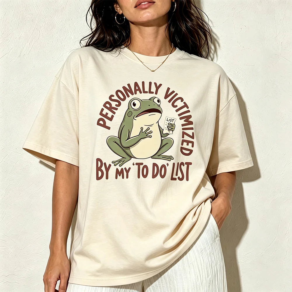 Retro Frog Graphic Tshirt Personally Victimized By My To Do List Funny Slogan Unisex Casual Short Sleeve Cotton Tee