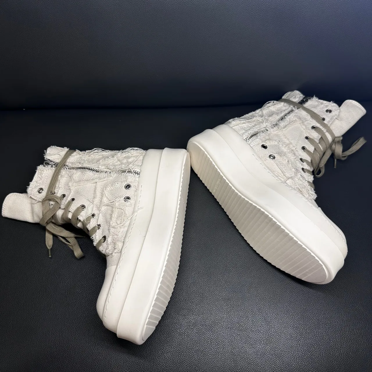 

Men's High Top Shoes Platform 7CM Motorcycle Lace Up ZIP Women Beige Canvas Ankle Boot Luxury Sneakers Male Designer Casual Shoe