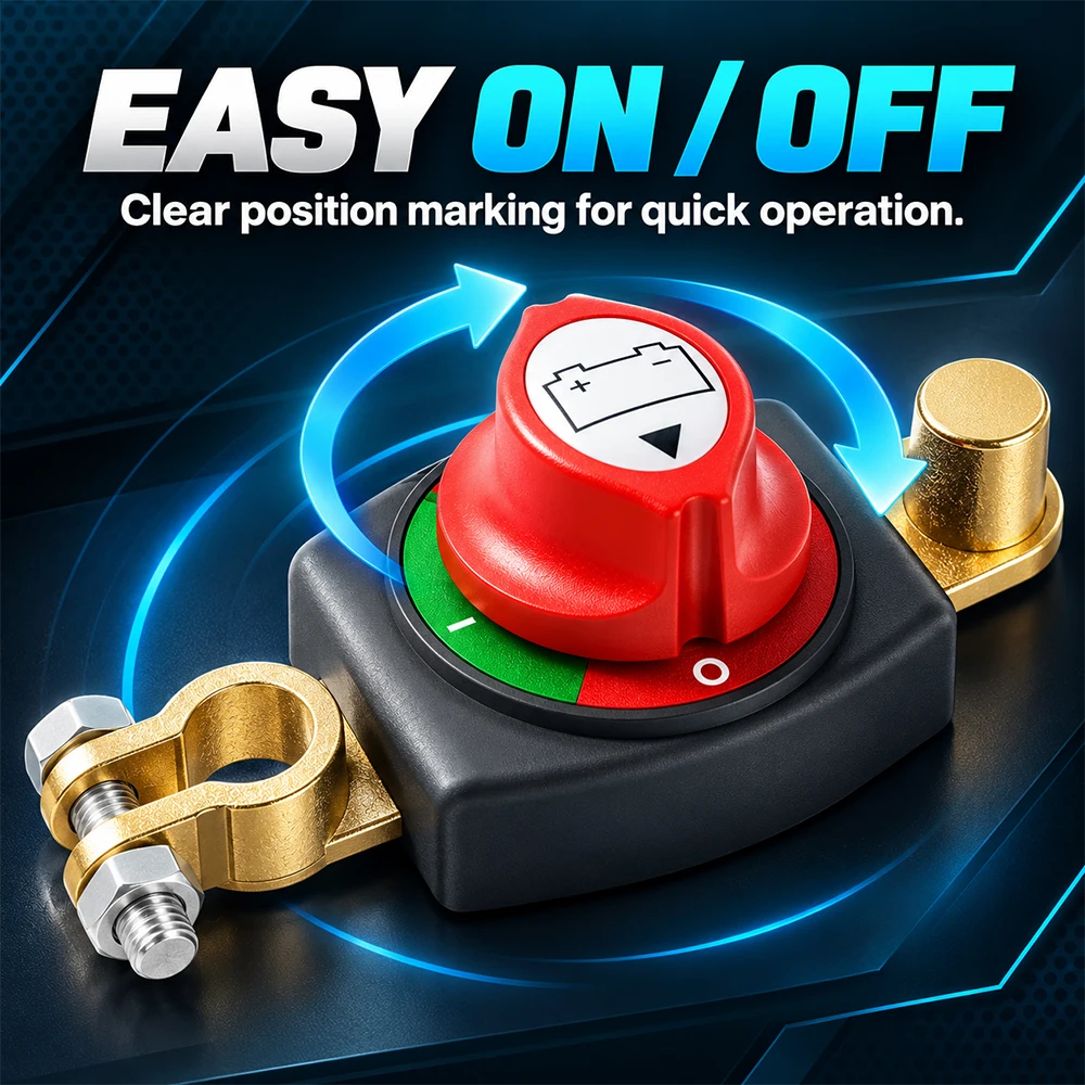 Top Post Battery Disconnect Switch 12V-48V Battery Kill Switch Negative On/Off Battery Switch for Cars Vehicles RVs and Boats