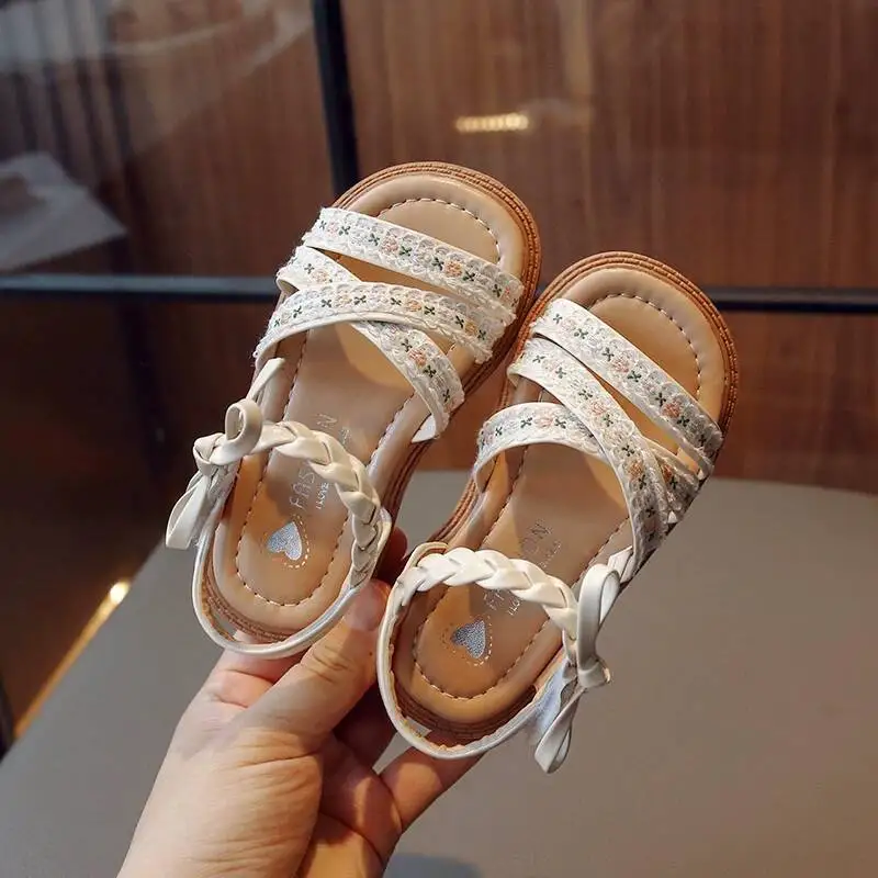 

2026 New Summer Girls Sandals Soft Sole Princess Shoes Bow Decor Open Toe Kids Breathable Beach Casual Daily Fashion Footwear