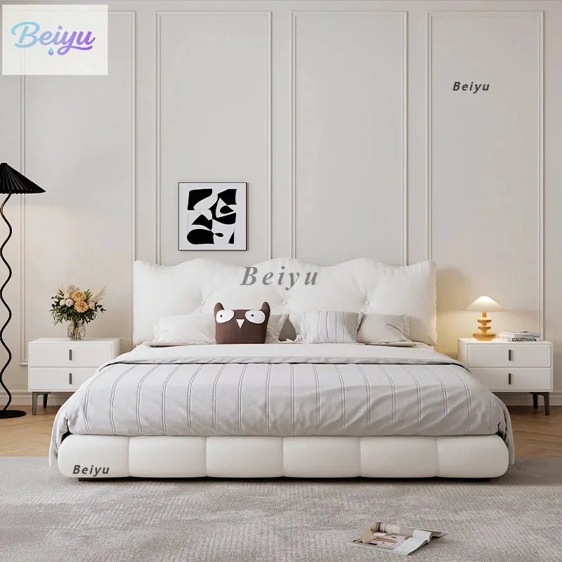 

Modern simple wind cream small apartment soft bed French double bedroom 1.8 meters bed Nordic wind wave soft bed