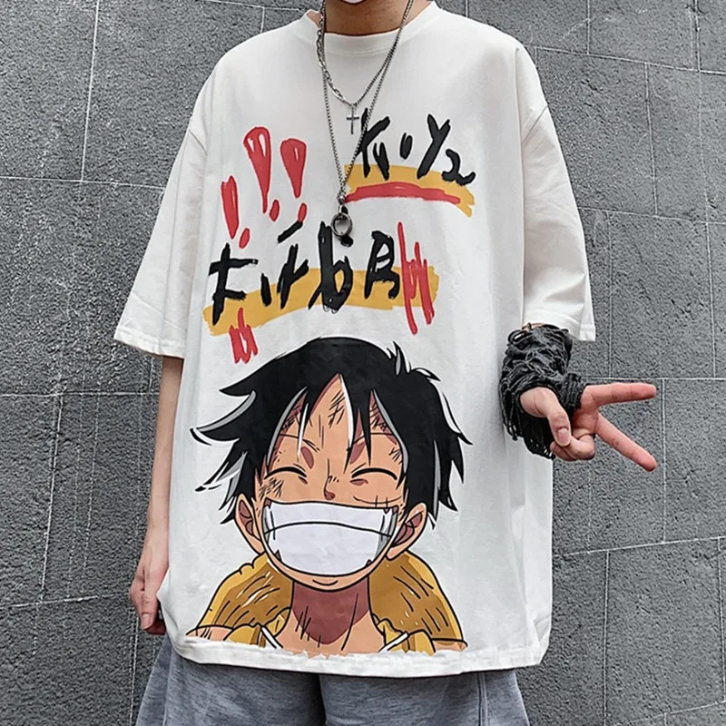 Cartoon Anime One Piece Luffy Clothes Absorb Sweat Breathable T-Shirt Short Sleeve Clothes Summer Young Primary And Secondary