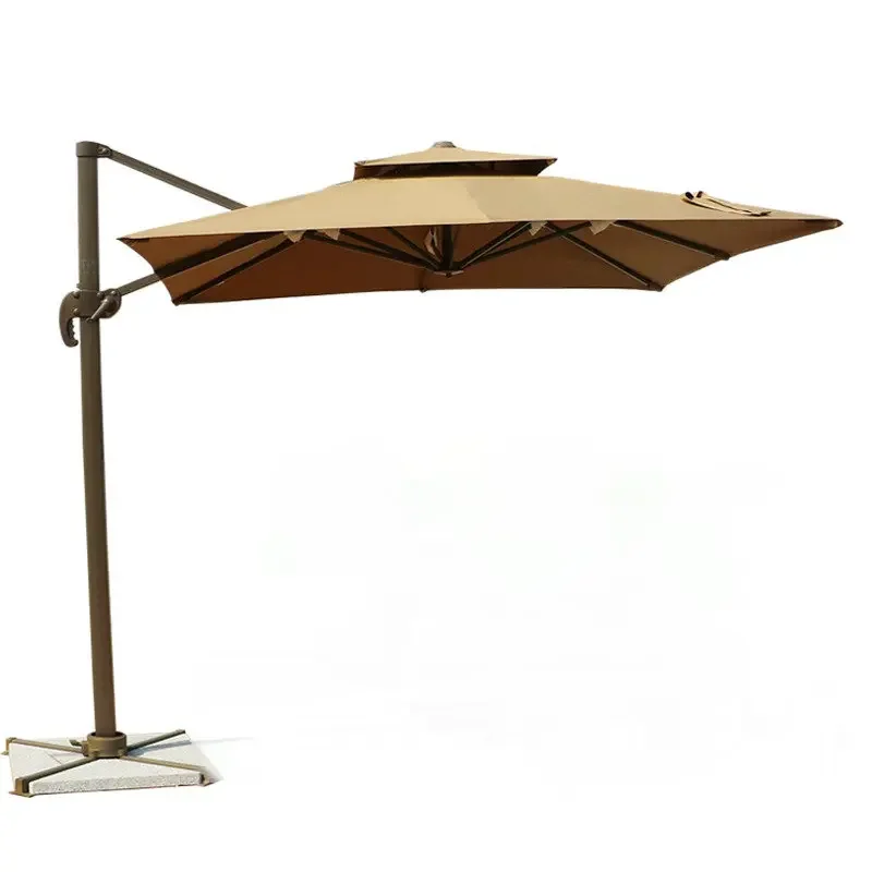 Round Sunshade Umbrella Outdoor Beach Patio Poolside Parasol With Marble Base