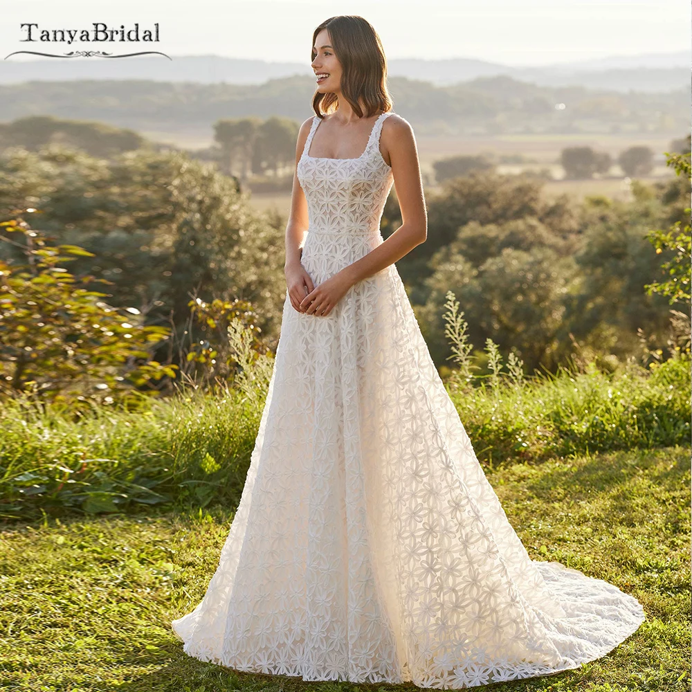 

Square Neckline Lace A Line Wedding Dresses ,Unique Lace Classical Bridal Gowns ,Vestido De Noivas DW1066