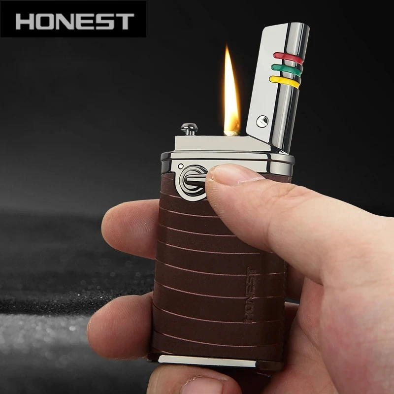 

Creative Rocker Kerosene Lighter Creative Irregular Shape Textured PU Leather Metal Material Dustproof Head Cap