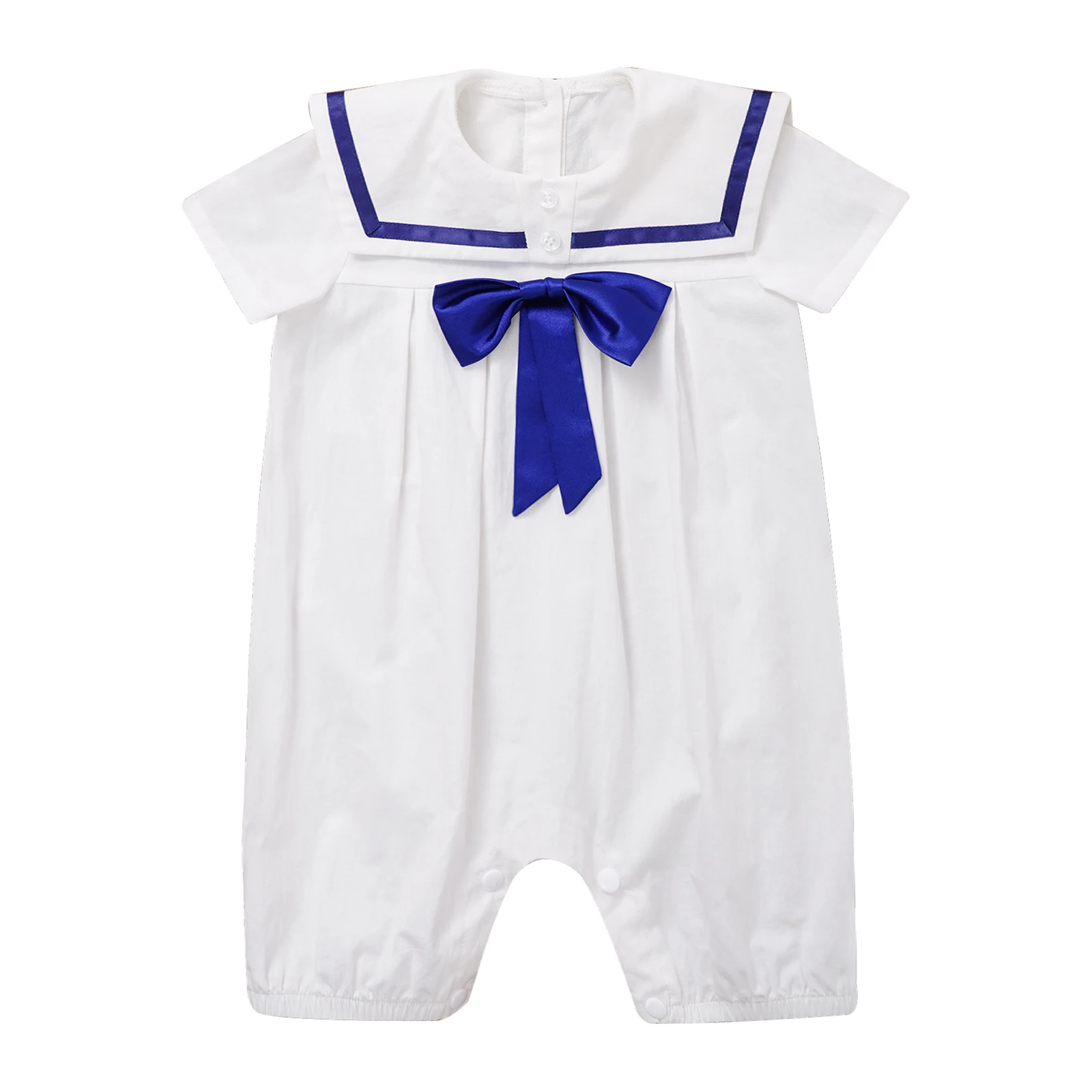 

Baby Short Sleeve Romper Boys Girls Christening Clothing Turndown Collar Bowknot Bodysuit for Birthday Party Baptism Costume