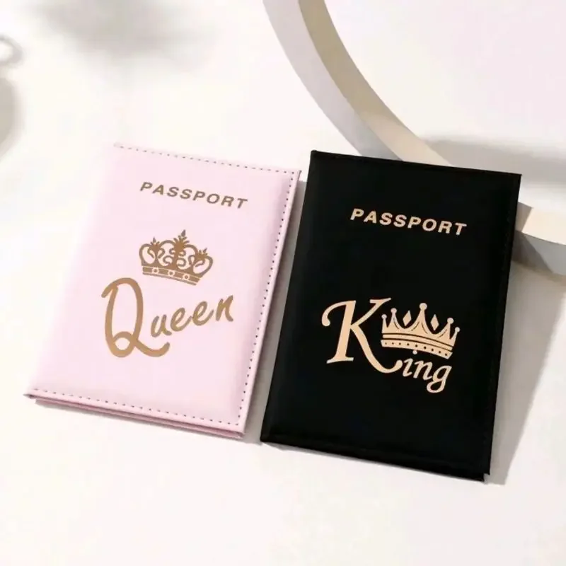 Fashion Crown Print PU Passport Cover Case Couple Passport Holder Flight Ticket Clip ID Holder Credit Card Holder Travel Wallet