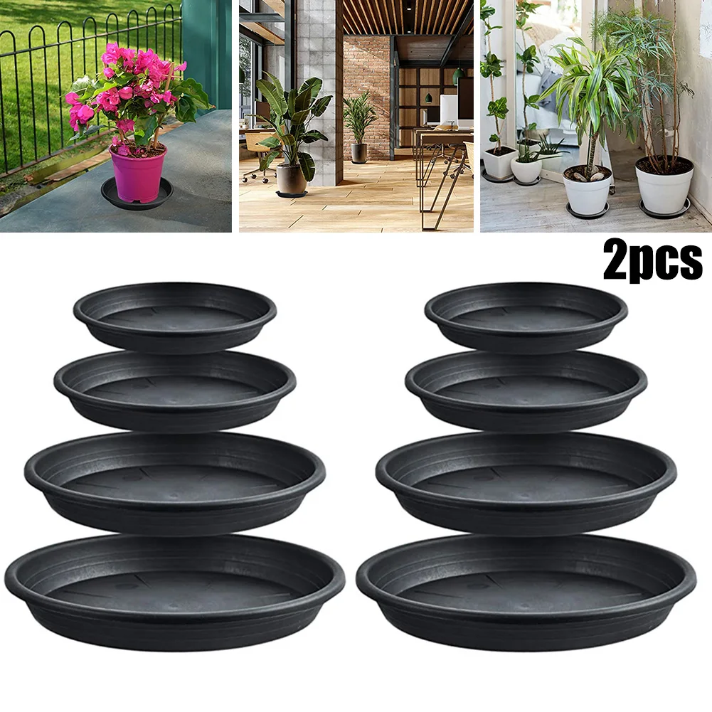 2PCS PP Round Succulent Plant Flower Pot Saucer Gross Trays 4/6/7/8/10 Inches Plant Trays For Home Garden Decoration Black