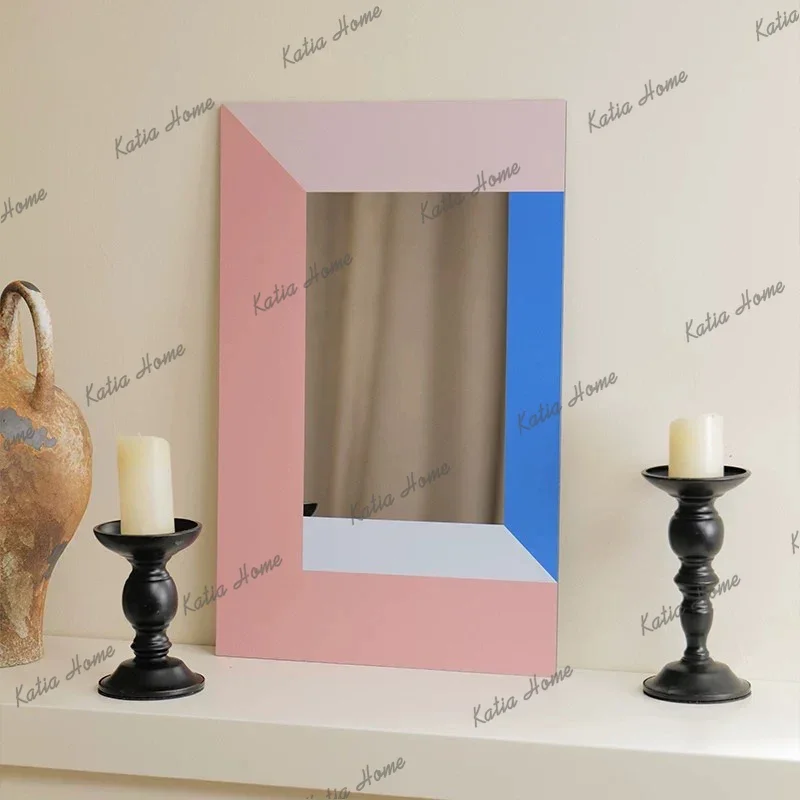 Optical Illusion Geometric Color Block Wall Mirror Abstract Decorative Accent Mirror Bedroom Living Room Aesthetic Home Wall Art