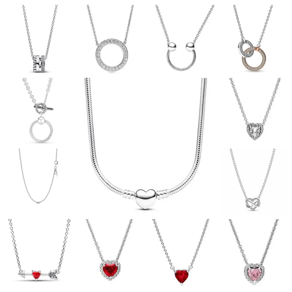 قلادة فضية عيار 925 على شكل قلب باللون الأحمر والوردي مناسبة لعيد الحب للسيدات الأوروبيين وعيد الأم ومجوهرات ساحرة للهدايا