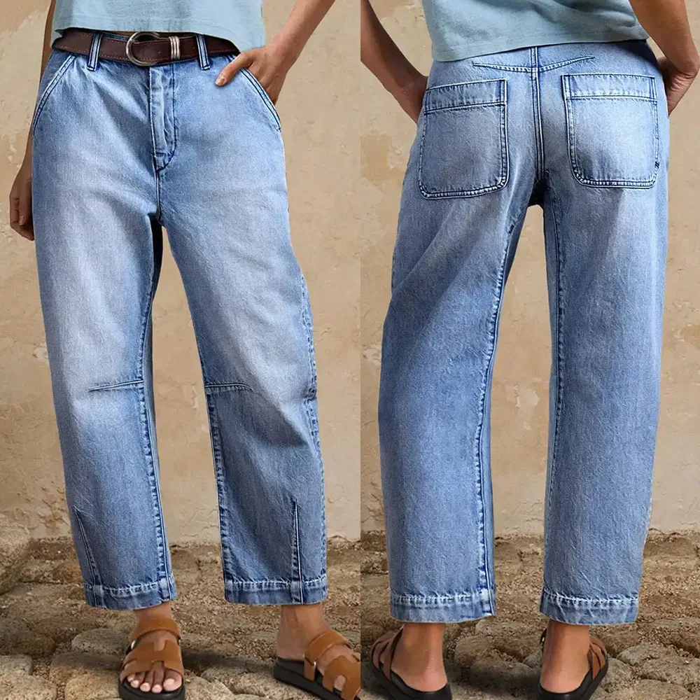 

Women Jeans Wide Leg Pants Washed High Waist Streetwear Stretch Straight Denims Vintage Distressed Female Ankle Length Trousers