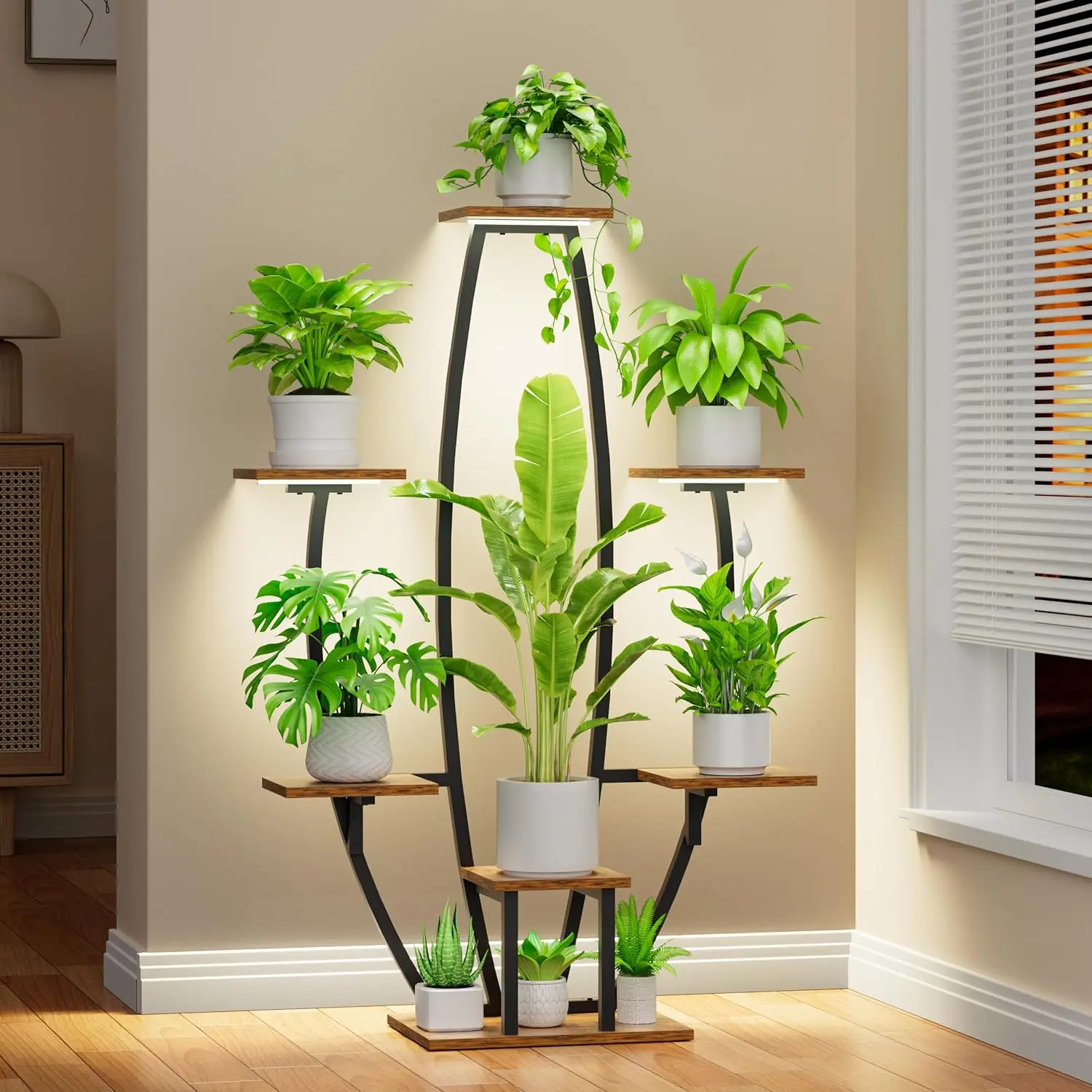 

7-Tier Metal Plant Stand with Grow Lights, 47" Corner Shelf for Indoor Plants, Living Room Decor