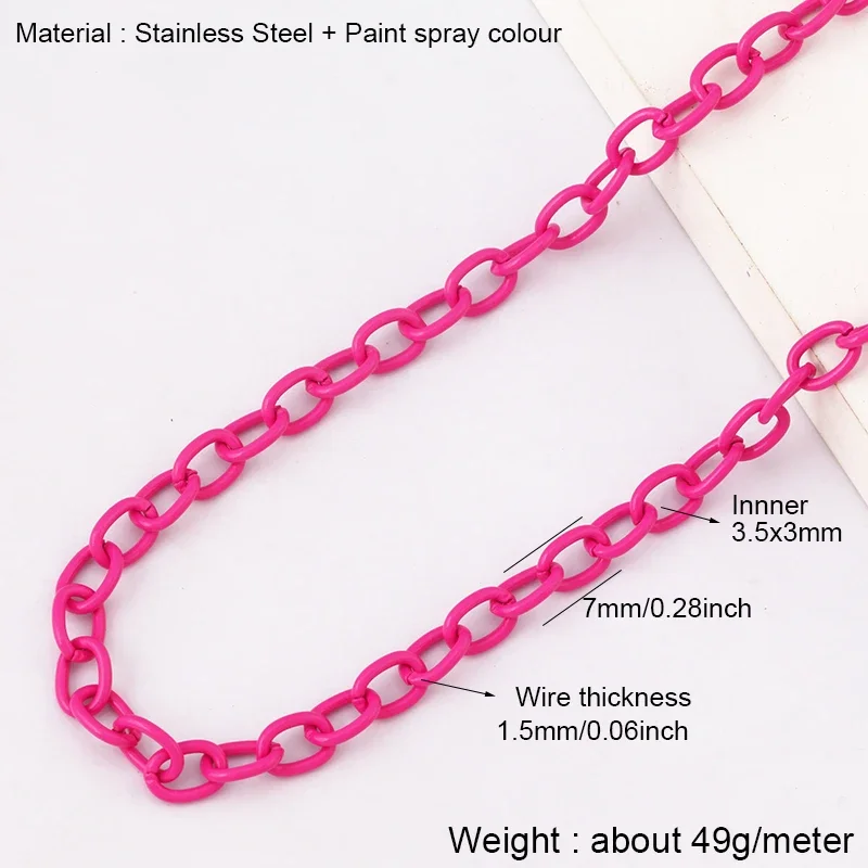 5 Meter lange, 4 mm breite, bunte ovale Edelstahlkette für klobigen Schmuck in Weiß, Rosa, Roségold, Lila, Schwarz und Gold zum Basteln. – Detail 9