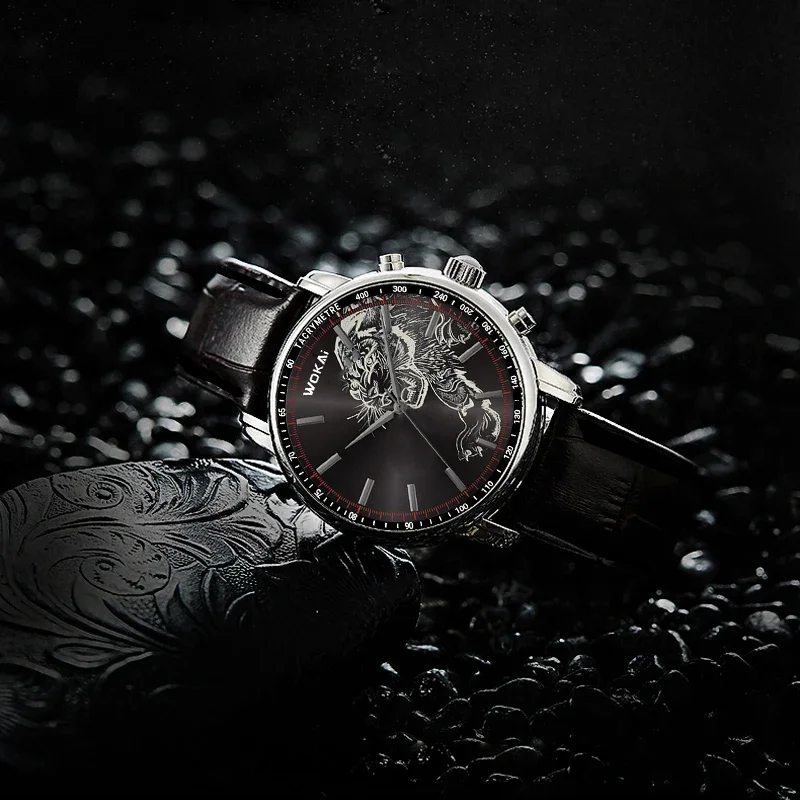 Мужские часы с кожаным ремешком, тигровый циферблат, аналоговые кварцевые часы, роскошные деловые наручные часы, мужские подарки Relógios Masculino