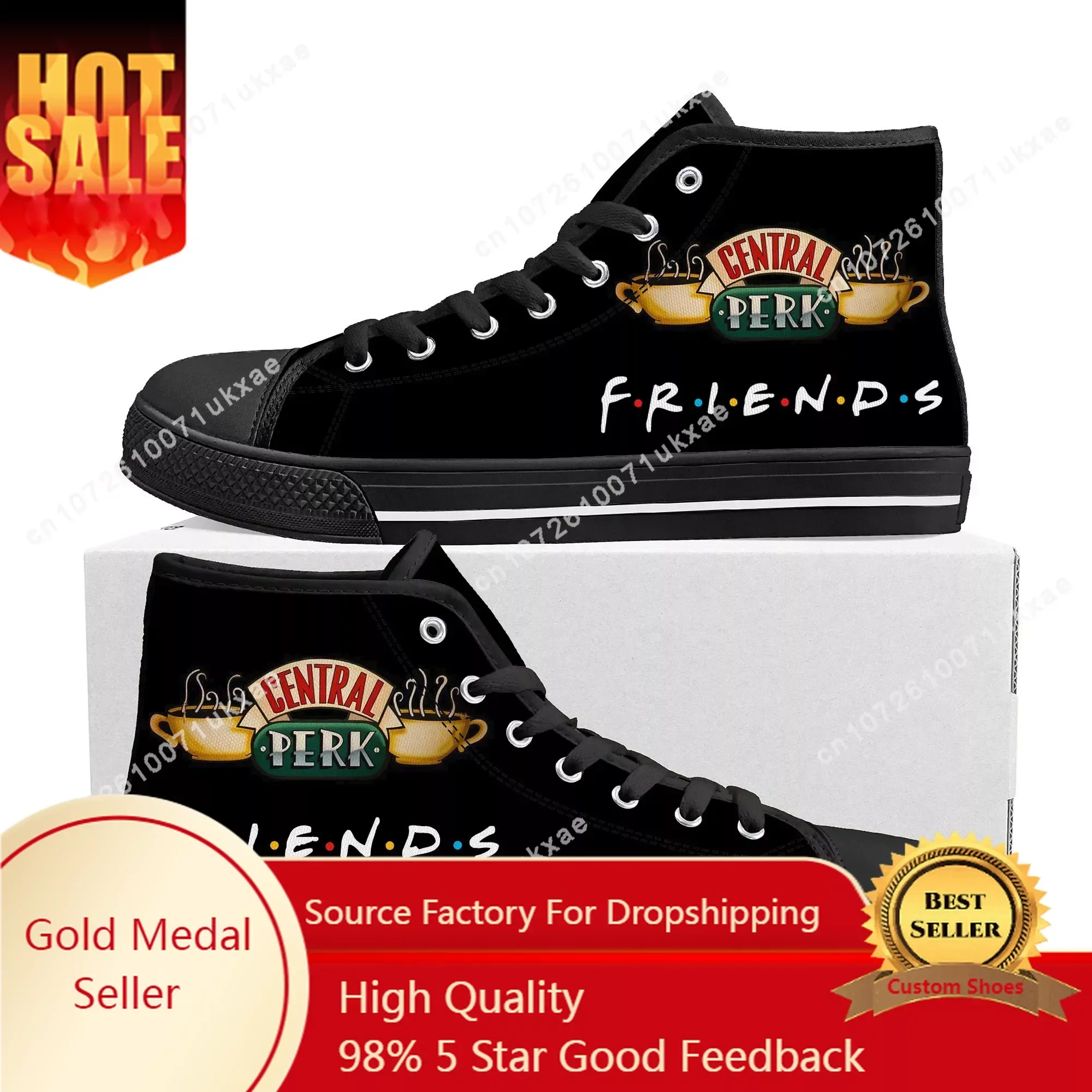 

Friends TV Show Central Perk Coffee High Top Sneakers Mens Womens Teenager Canvas Sneaker Casual Custom Shoes Customize Shoe