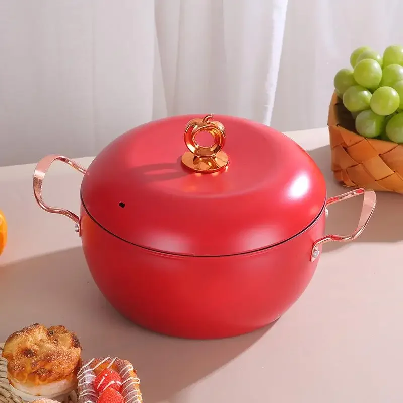 Non Stick Soup Apple Shape Pot Portable Multifuctional Kitchen Cookware Deep Cooking Casserole Pot Cooking Casserole Stew Pat