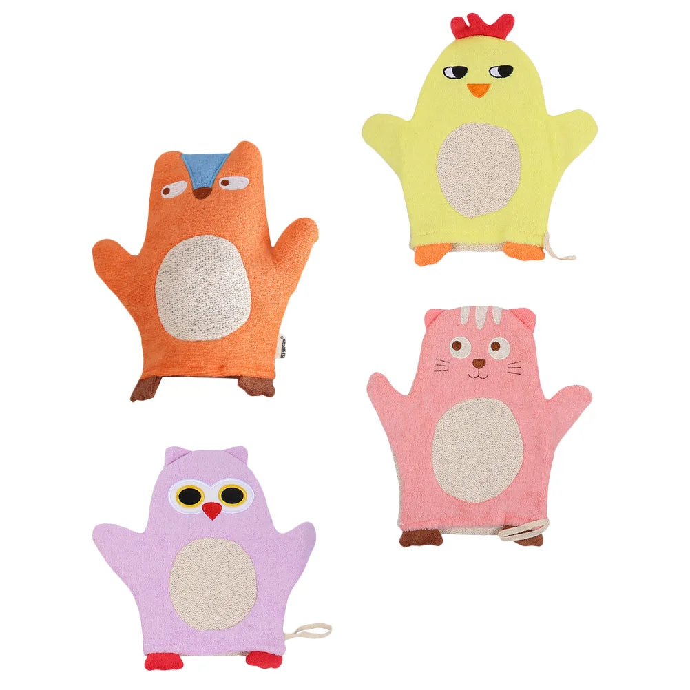 

4 Pcs Baby Towels Bath Rubbing Back Wipe Bathroom Supplies Cartoon Showering Gloves Colorful Tools Child