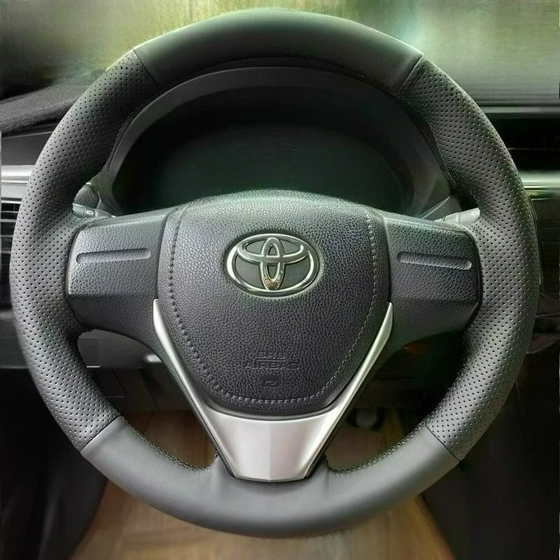 

for Toyota EZ RAV4 2013-2019 Corolla 2013-2017 iM Scion Auris Hand-stitched renovation black leather car steering wheel cover