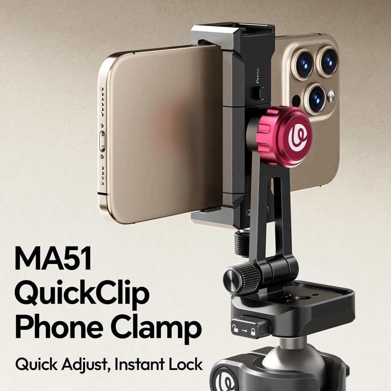 

Ulanzi MA51 QuickClip для телефона, крепление на штатив с 360° ° Быстросъемное вращение Uka для крепления видеосъемки Vlog в прямом эфире