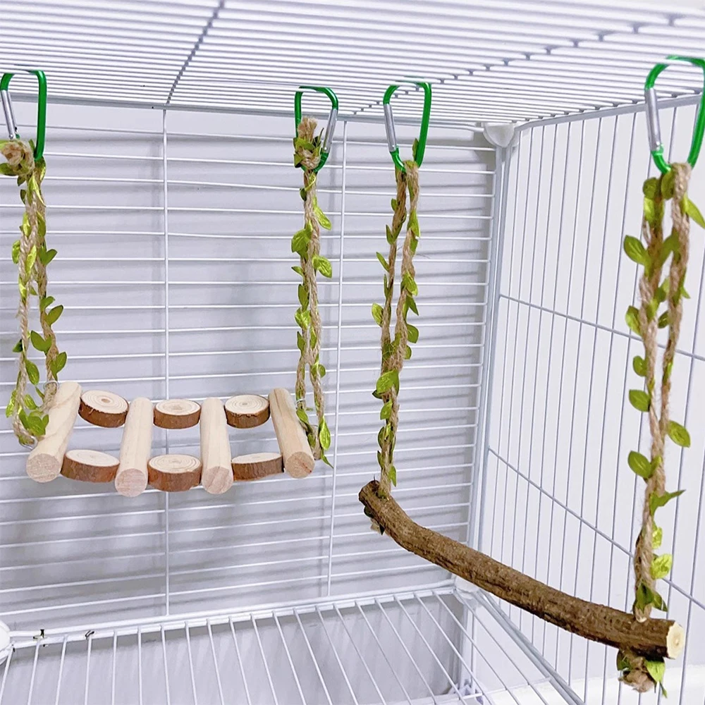 

PARKER Bird Toys Natural Wooden Parrot Swing Toys Bird Perch Bird Climbing Toys Puzzle Fitness Bird Perch Bird Cage Decoration