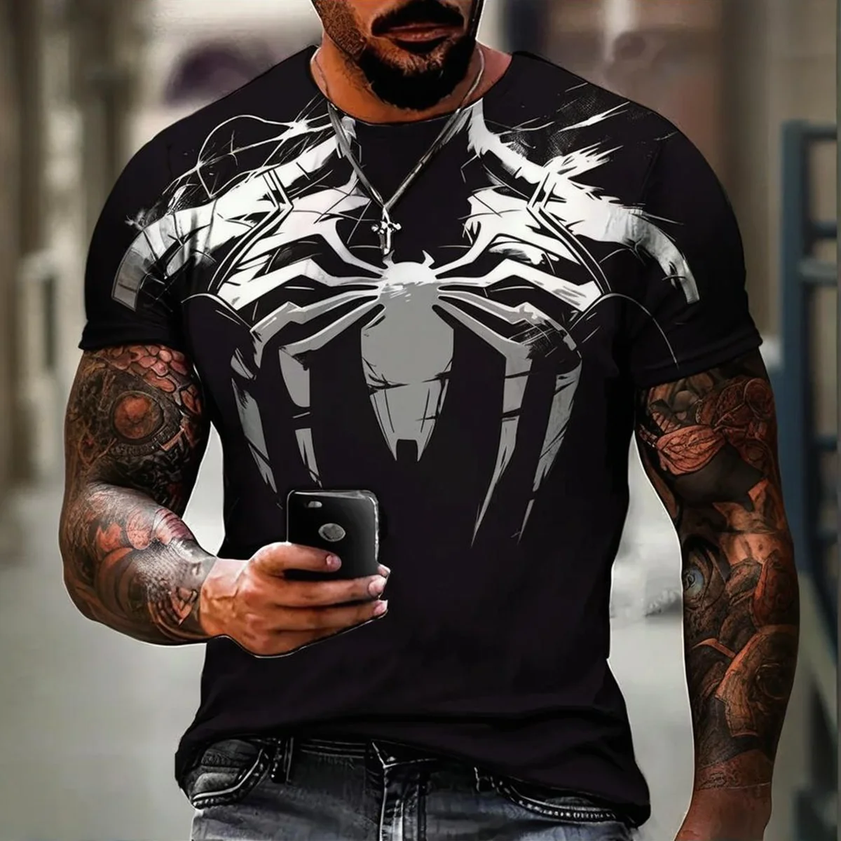 Camiseta de Verano 2026 para Hombre, Colorida, con Estampado 3D de Spider-Man y Venom, Estilo Casual, Manga Corta