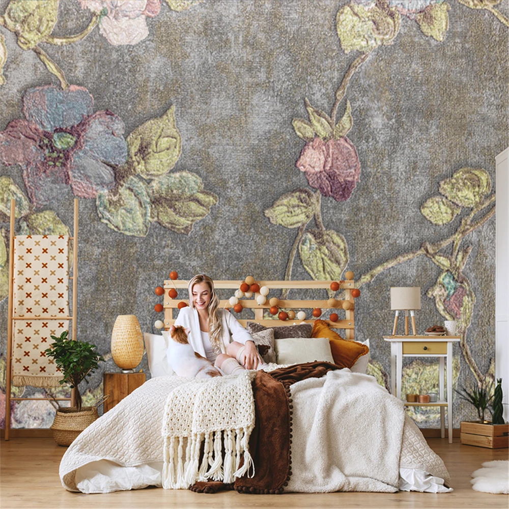 custom Modern Nordic flower wallpaper living room sofa background bedroom dining room Vintage wall papers home decor 3D Stickers