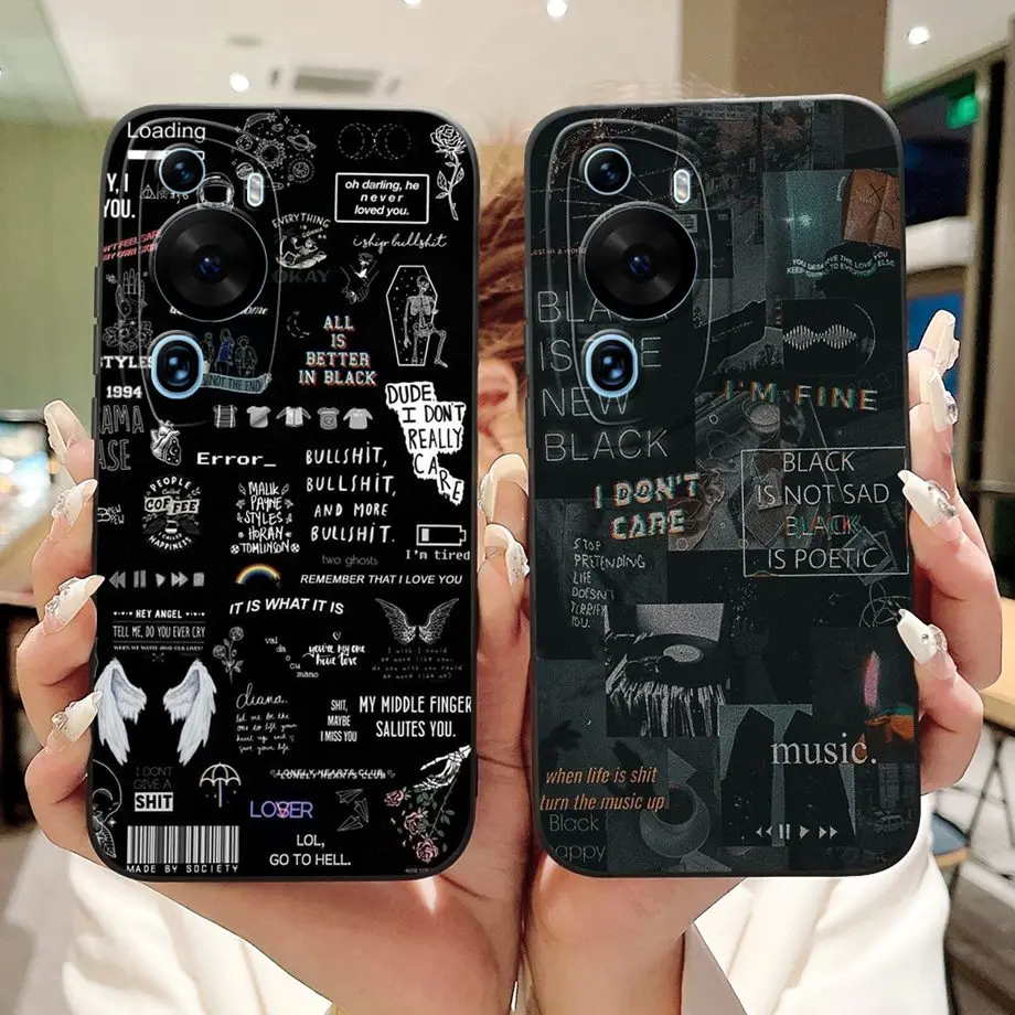 For Huawei P60 Art / P60Pro / HuaweiP60 Case Liquid Silicone Soft TPU Back Cover Phone Funda Gothic Black Night Bumper Panda Bag