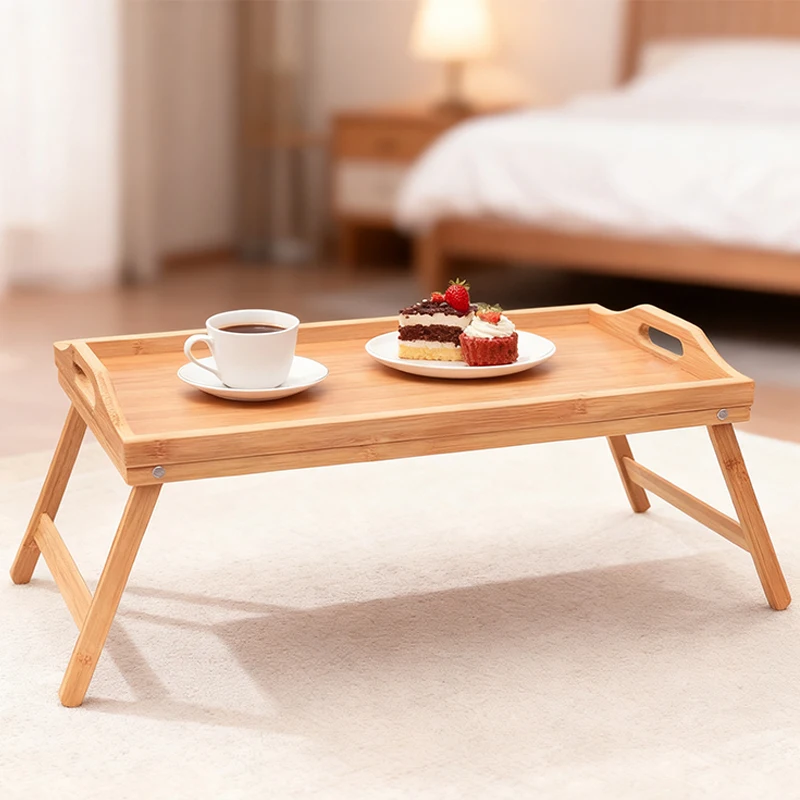 الخيزران السرير صينية الجدول مع أرجل قابلة للطي مقبض طوي تخدم صينية الكمبيوتر المحمول صينية الوجبات الخفيفة صينية الإفطار طاولة السرير طاولة الرسم