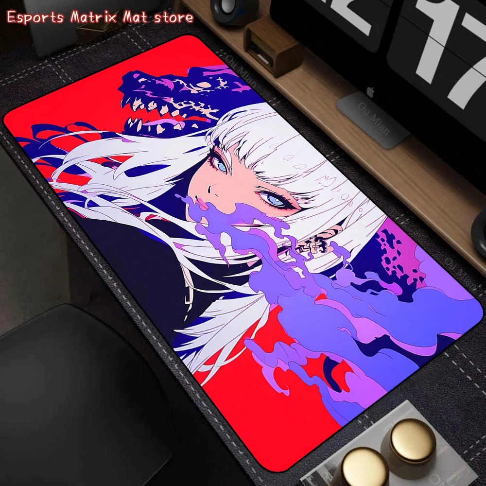 

Anime Girl Mouse Pad Large Gaming Mousepad Red Purple Smoke Desk Mat Non-slip Keyboard Pad For PC Gamer