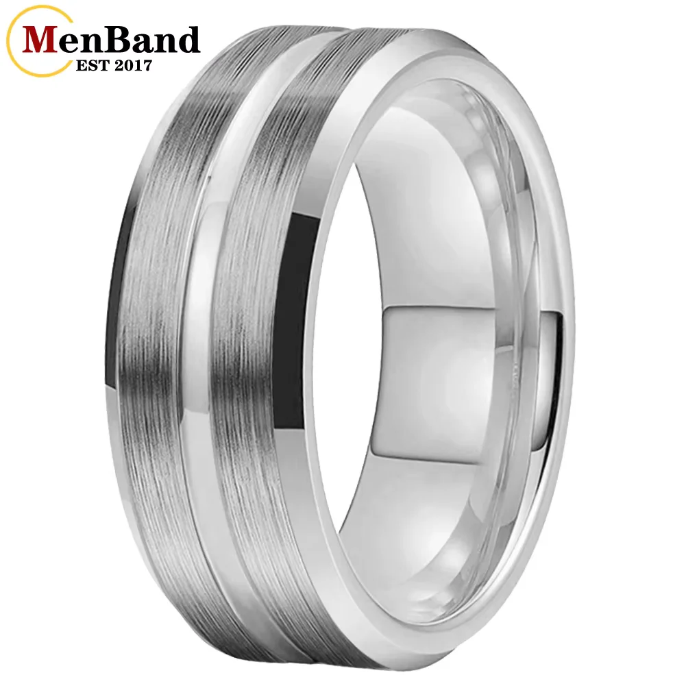 MenBand Classic Men And Women 6/8MM Center Grooved Flat Brushed Finish Gold Color Tungsten Carbide Wedding Ring Comfort Fit