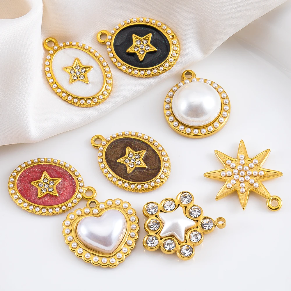 

2pcs Stainless Steel ABS Imitation Pearls Rhinestone Star Pendant Shells Charms for DIY Earrings Jewelry Making Supplies Crafts