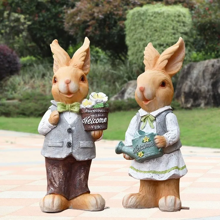 

Outdoor Couple Rabbit Sculpture Decoration Garden Ornaments Easter Bunny Resin Cartoon Rabbit Fiberglass Animal Rabbit Statues