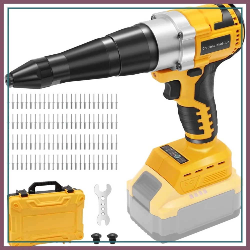 

Cordless Rivet Gun Tool for 20V Max Battery, Brushless Electric Automatic Rivet Gun for 1/8'', 5/32'', 3/16'' Pop Rivets, with 100PCS 5/32'' Rivets