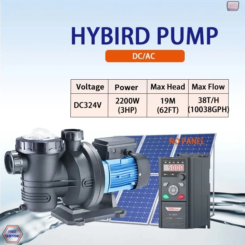 DC/AC solar swimming pool pumps Max flow 38000 L/H Lift 19M solar surface pump For Swimming Pool Hybrid 3HP Solar Pump