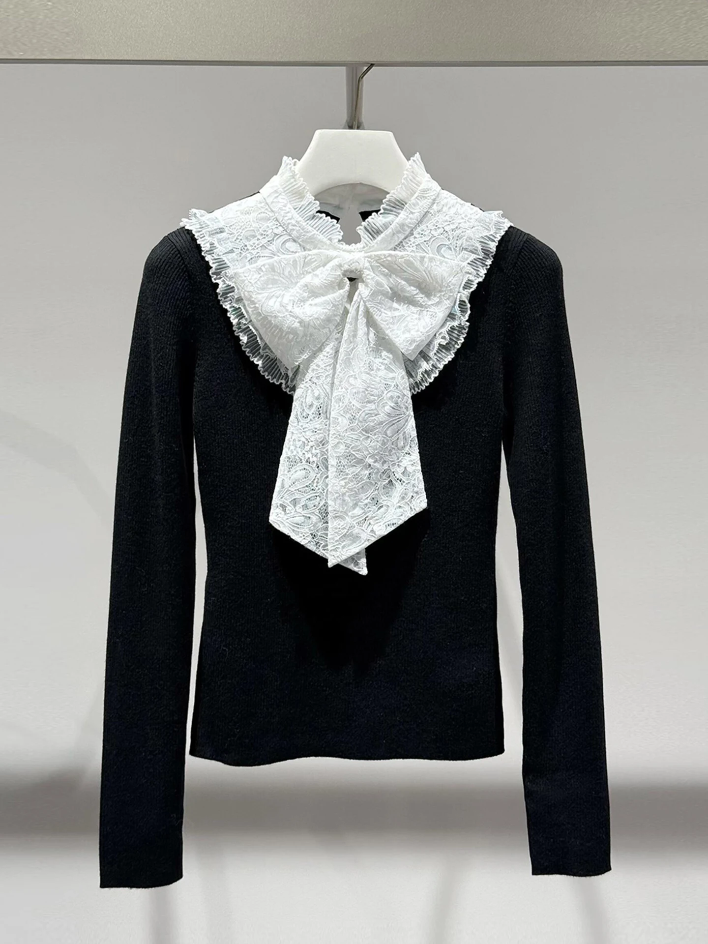 

High-End Women's Knitted Lace Sweater with Knot Small Fraance Sle Autumn Winter Faion Commute Sle Regular Fit