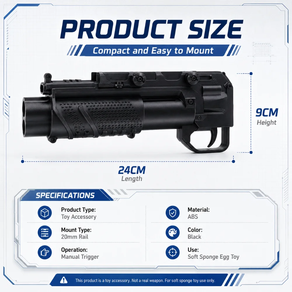 M203 Lookalike Foam Bullet Launcher Attachment Universal 20mm Rail Hobby Game Collection Display Toy Parts
