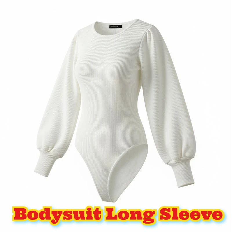 

Fall Winter Women Bodysuit Long Sleeve High Quality Knit Top Round Neck Slim Fit Layering Shirts Figure Flattering Turtleneck