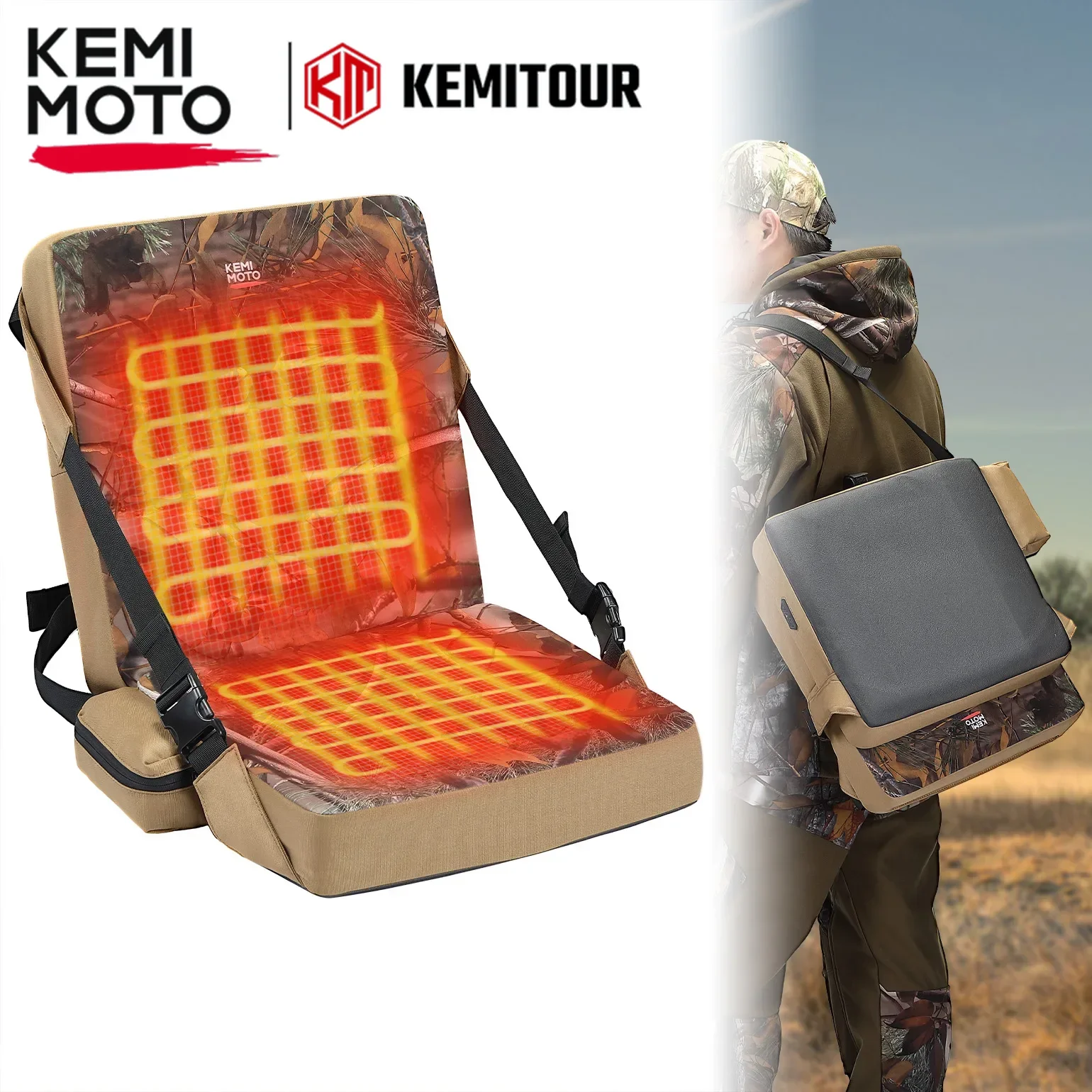 

KEMIMOTO Hunting Seat Cushion Heated with 20000mAh Battery Low Down Warm Portable Folding Seat Pads for Hunting Camping Outdoor