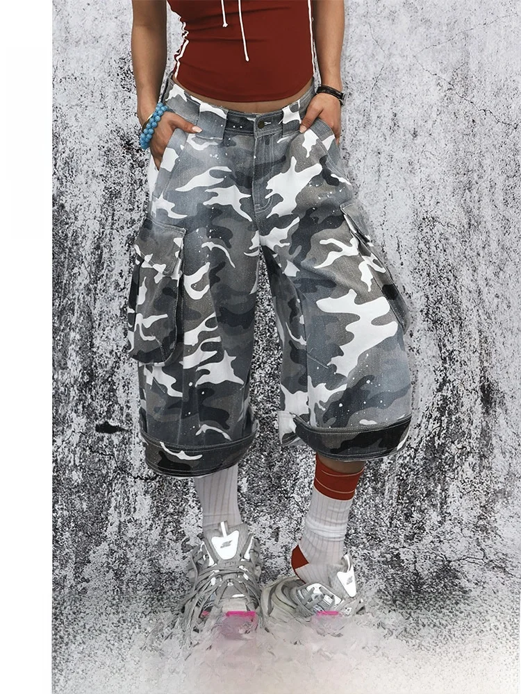 

Cool Camouflage Casual Pants Women's Loose Versatile Seven-Quarter Length Straight Leg Retro Style Cotton Blend Summer Trousers