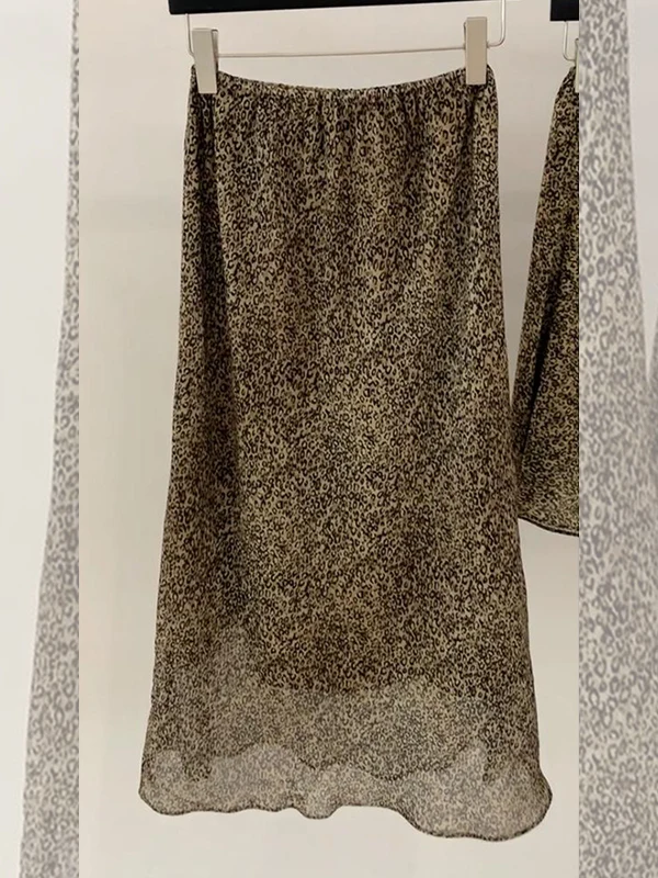 Retro Leopard Print High Waist Slim Fit A-Line Midi Skirt Women's Summer New Style Half Body Skirt Pear Shaped Body Hip Covering