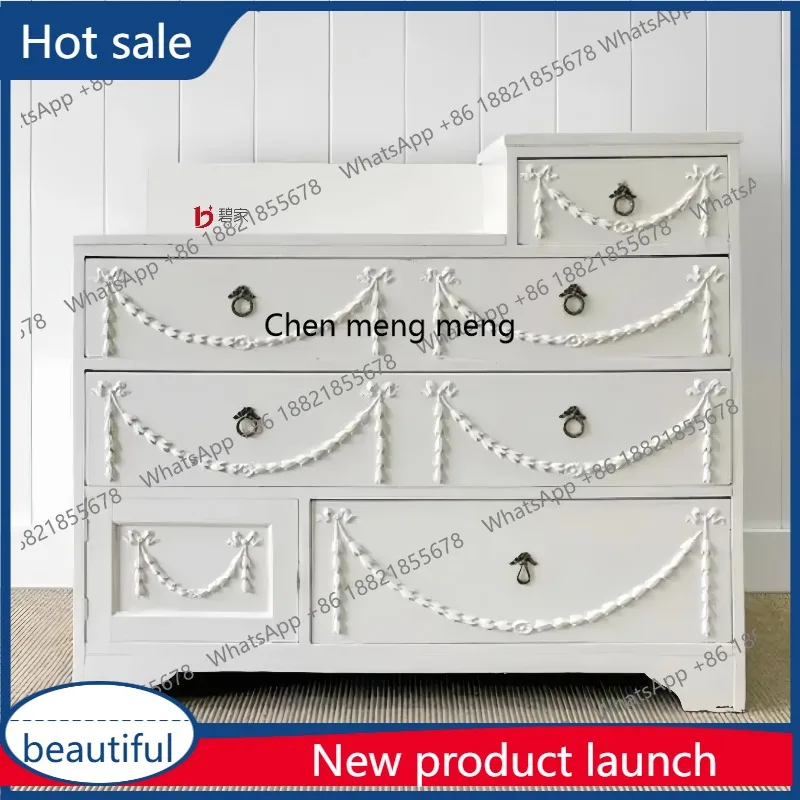 

a51 French carved solid wood dining side bucket cabinet, living room, bedroom, five bucket storage cabinet, antique locker