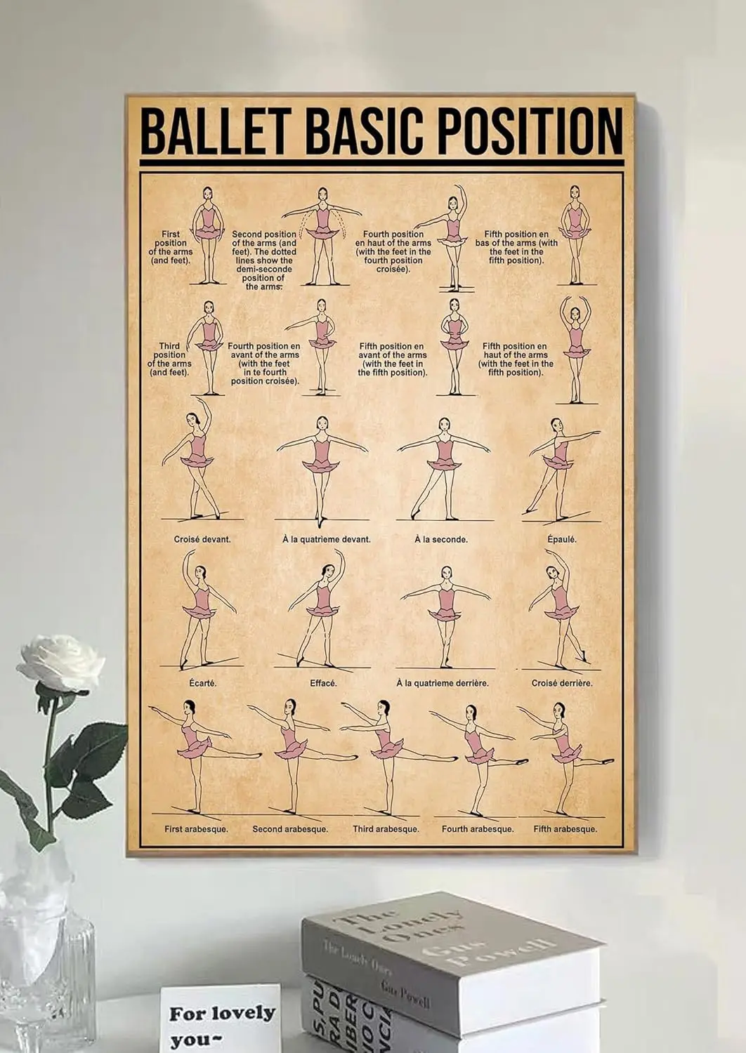 Letrero Metálico Retro de 12 x 16 Pulgadas con Posiciones Básicas de Ballet, Póster de Ballet para Profesores de Danza, Letrero de Ballet